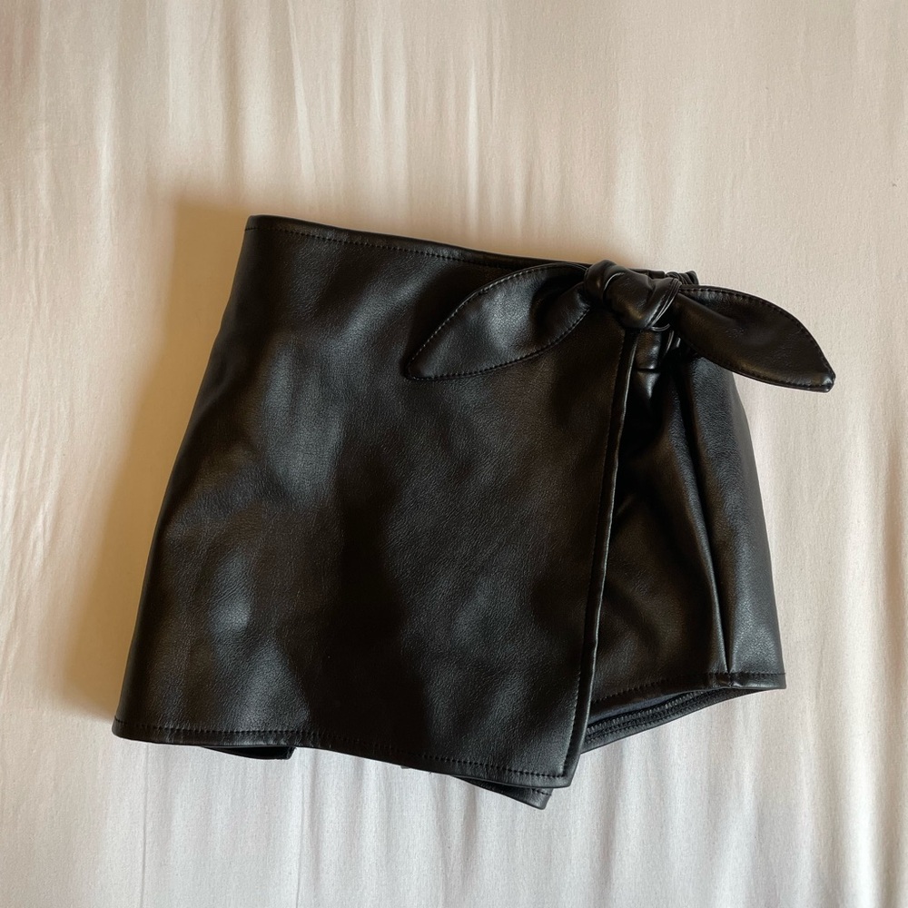 Kid Fashion Black Faux Leather Wrap Skirt